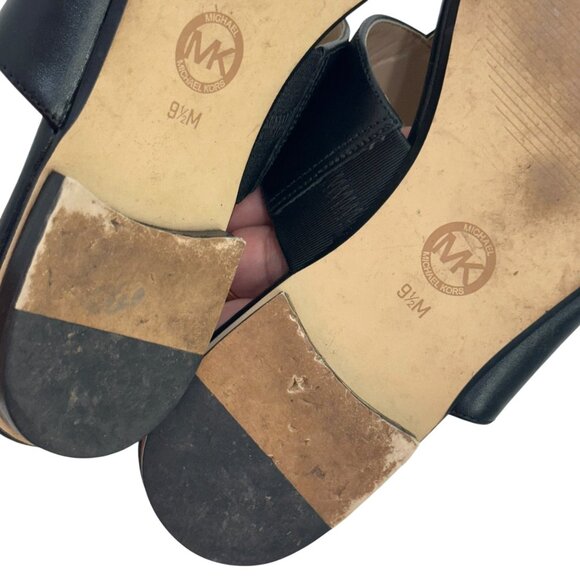 Michael Kors Women Black Leather Thong Sandals W/ Gold Logo Size 9.5M - Picture 3 of 11